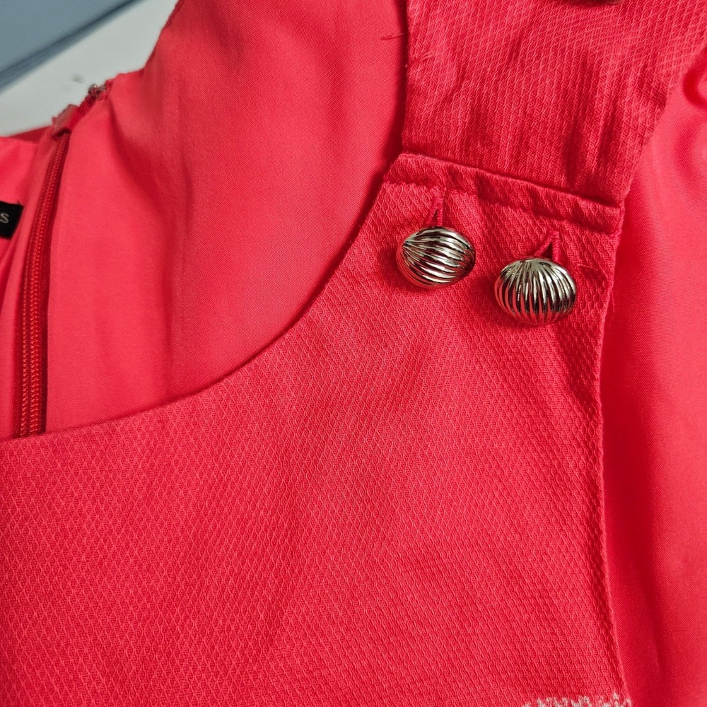 Talbots Fit & Flare Nautical Dress Women 10 Coral Sailboats Sleeveless Pockets - Picture 6 of 11